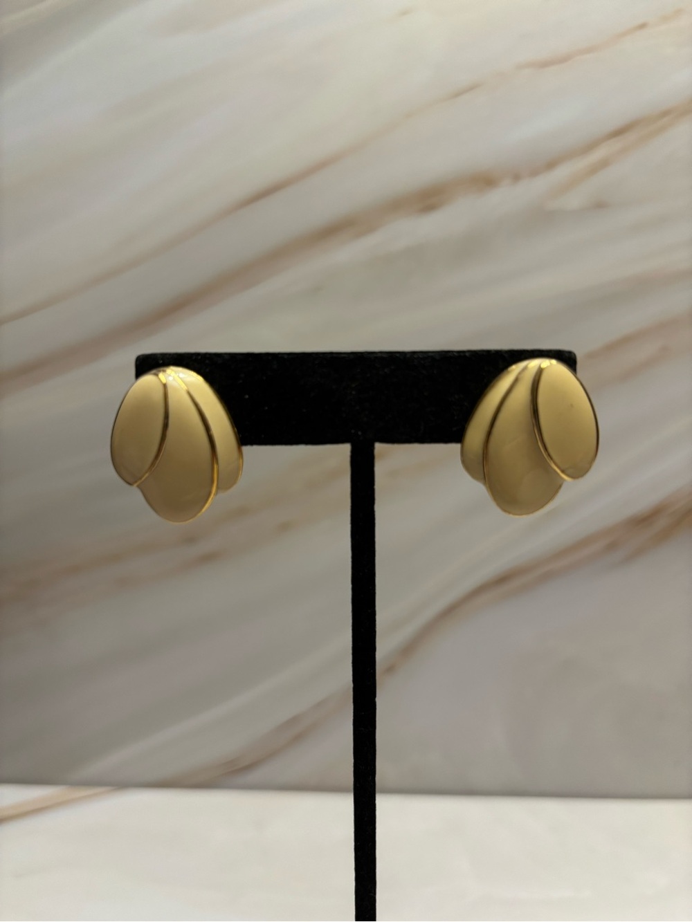 Napier Gold Tone Petal Clip-On Earrings 1”